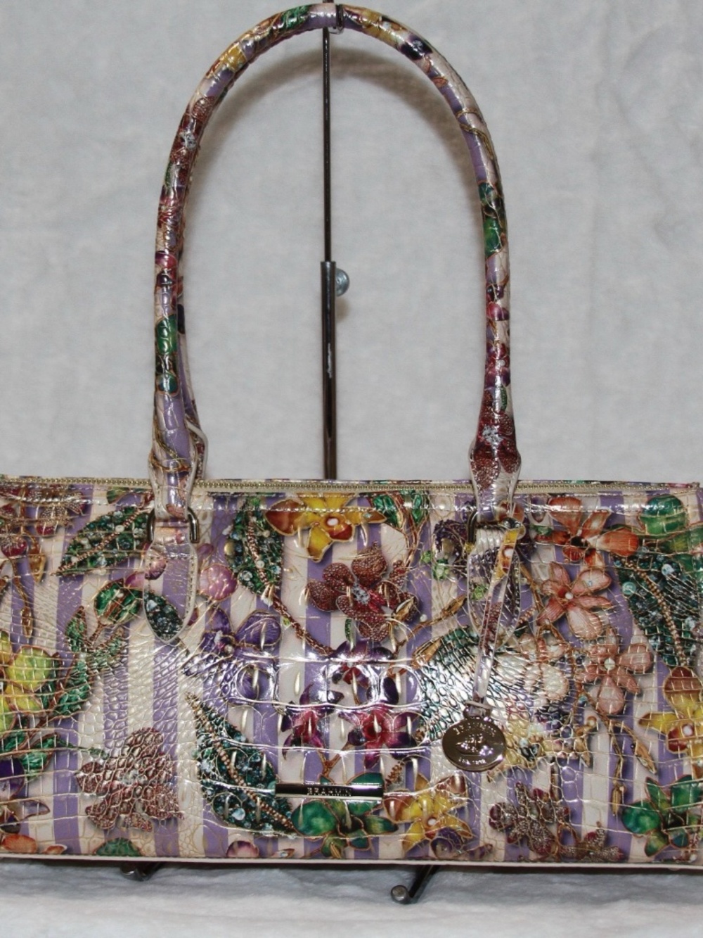 BRAHMIN Sophia Shoulder Bag Pinstripe Petals Melbourne Leather